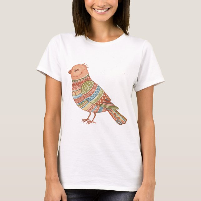 Camiseta Colorful Pattern Bird Illustration Art (Anverso)