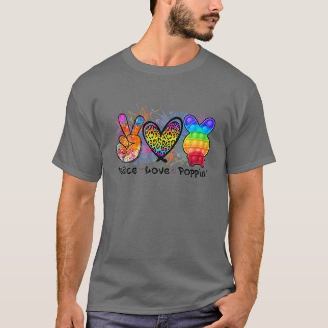 Camiseta Colorful Peace Love Bunny Pop It Fidget Toy (Anverso)
