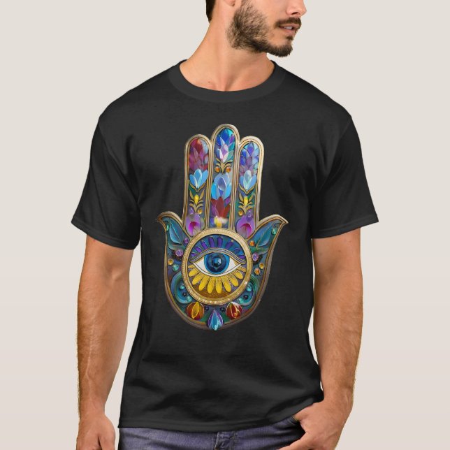 Camiseta Colorful Petals Leaves Hamsa Sapphire Third Eye (Anverso)