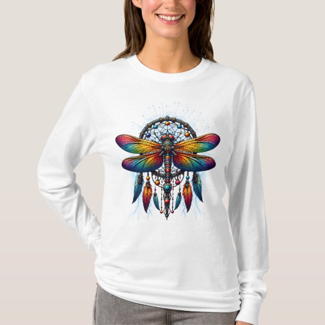 Camiseta Colorful Psychedelic Dragonfly Dreamcatcher Boho (Anverso)