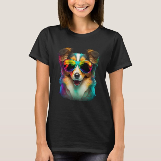 Camiseta Colorful puppy wearing glasses graphic (Anverso)