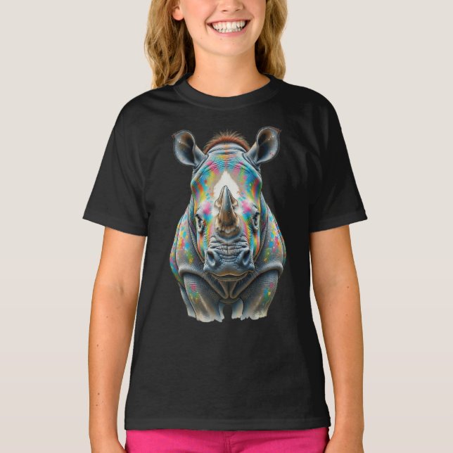 Camiseta Colorful Rhino Portrait Vibrant Wildlife  (Anverso)