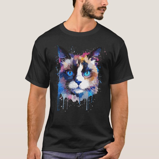 Camiseta Colorful Snowshoe Cat Face Splash Art (Anverso)