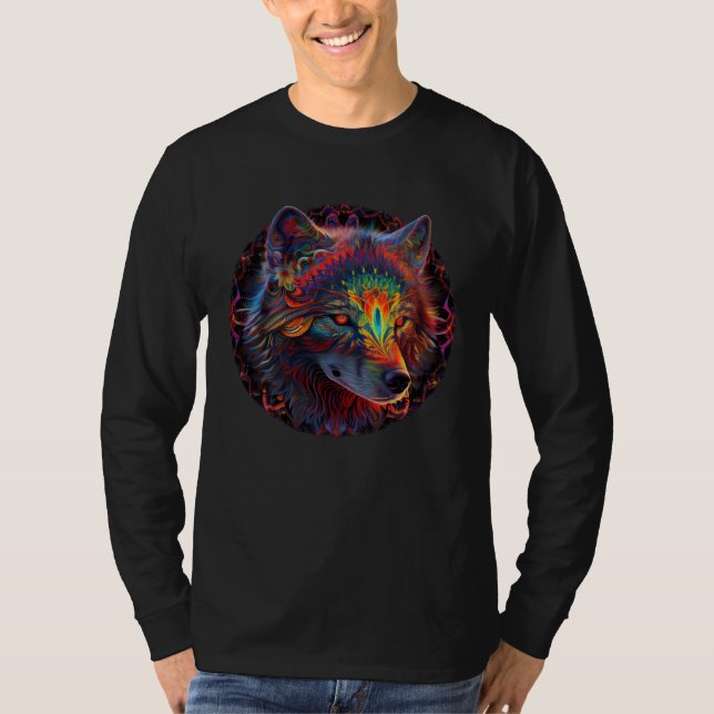 Camiseta Colorful Trippy Psychedelic Wolf Wildlife Wolf Mou (Anverso)