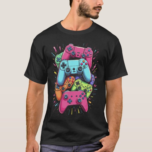 Camiseta Colorful Video Game Console Controlers Gamer Gamin (Anverso)