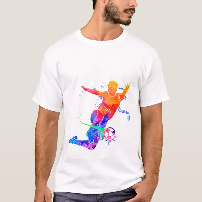 Camiseta Colorful Watercolor Soccer Player Silhouette Graph (Anverso)