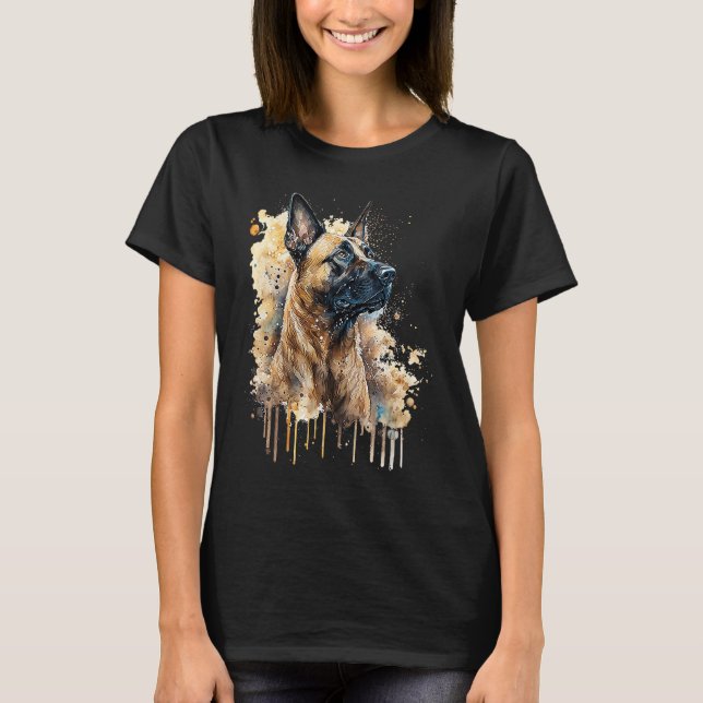 Camiseta Colorful watercolor splash Belgian Malinois (Anverso)