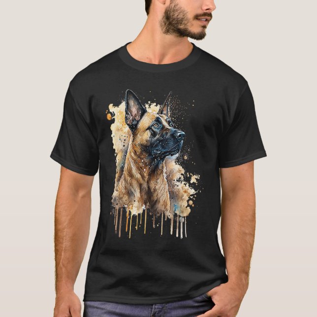 Camiseta Colorful watercolor splash Belgian Malinois (Anverso)