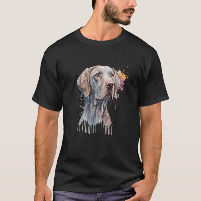 Camiseta Colorful watercolor splash Weimaraner (Anverso)
