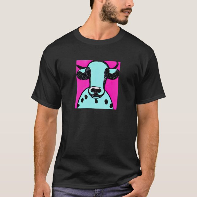 Camiseta Colorful Whimsy Boldly Bright Blue Cow (Anverso)