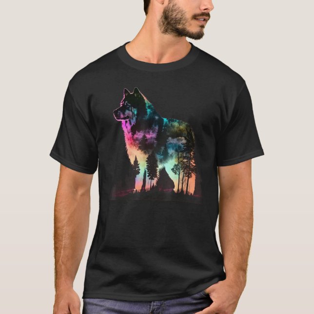 Camiseta Colorful Wilderness Nature Alaskan Malamute Reflec (Anverso)