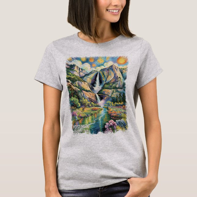 Camiseta Colorful Yosemite Spring Waterfall Hiking Trail (Anverso)