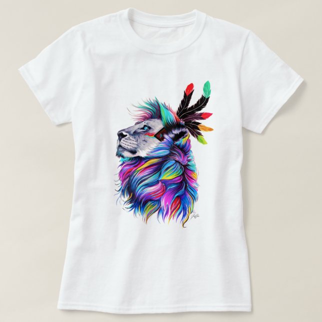 Camiseta Colorida acuarela arte de león (Diseño del anverso)