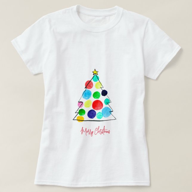 Camiseta Colorida acuarela de árbol de Navidad (Diseño del anverso)