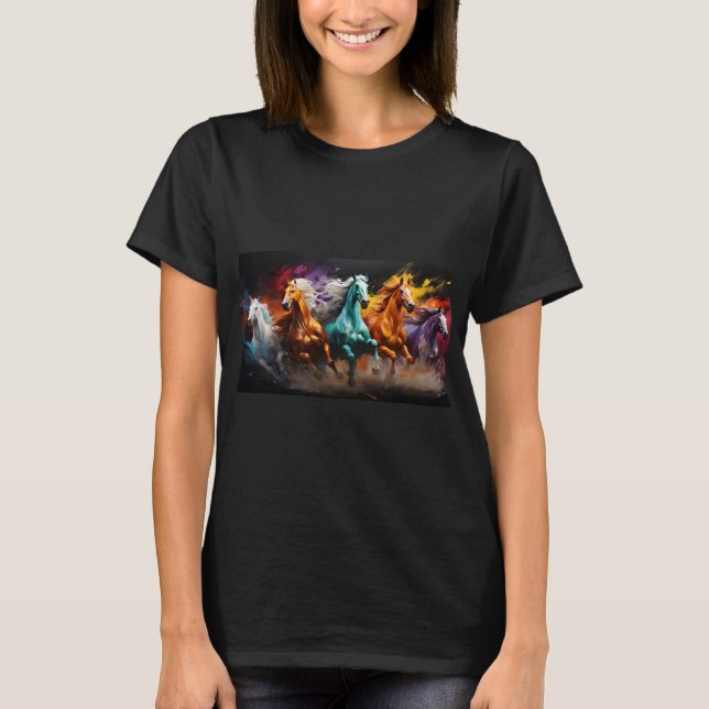 Camiseta Colorida acuarela de caballos salvajes (Anverso)