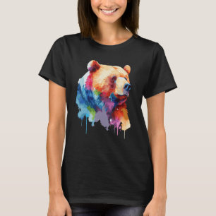 Camiseta Colorida acuarela Grizzly Bear al aire libre Vida 