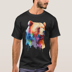 Camiseta Colorida acuarela Grizzly Bear al aire libre Vida