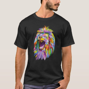 Camiseta colorida cabeza de león pop para leones