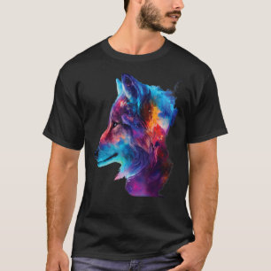 Camiseta colorida cabeza de lobo Cara para animales salvaje