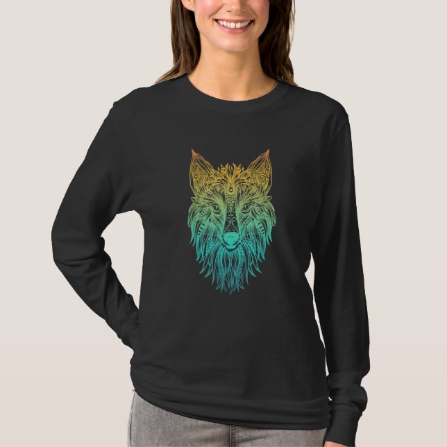 Camiseta Colorida cabeza tribal de Fox (Anverso)