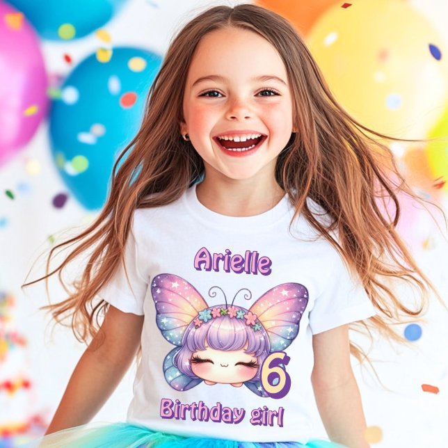 Camiseta Colorida cara morada de hada mariposa cumpleaños (Subido por el creador)