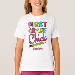 Camiseta Colorida chica de primer grado de vuelta a la escu
