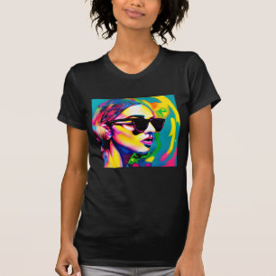 Camiseta Colorida dama hipster en arte de gafas de sol