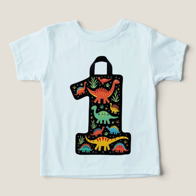 Camiseta colorida de bebé de Dinosaurio (Diseño delantero )