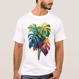 Camiseta colorida de la hoja de Monstera