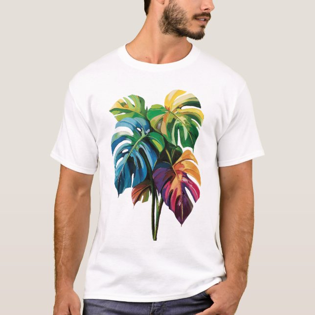 Camiseta colorida de la hoja de Monstera (Anverso)
