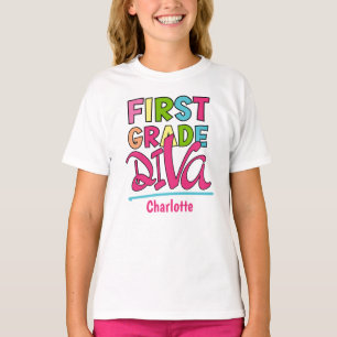 Camiseta Colorida Diva De Primer Grado De Vuelta A La Escue