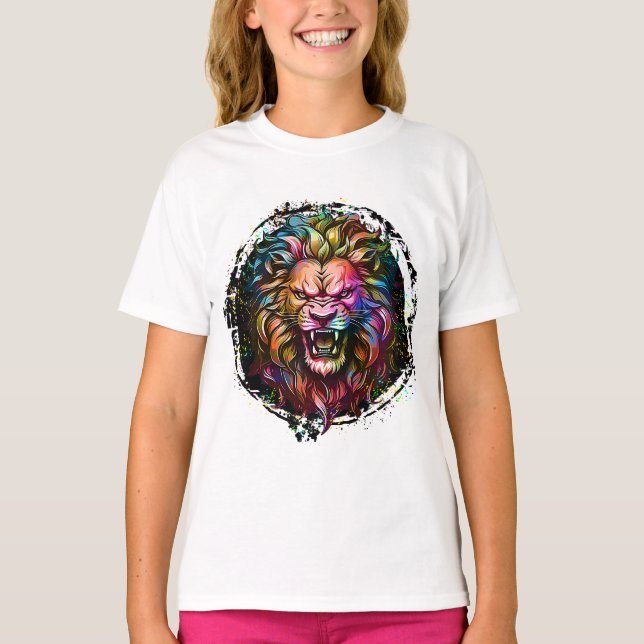 CAMISETA COLORIDA GEOMÉTRICA ABSTRACTA LION MAJESTICA ROAR (Anverso)