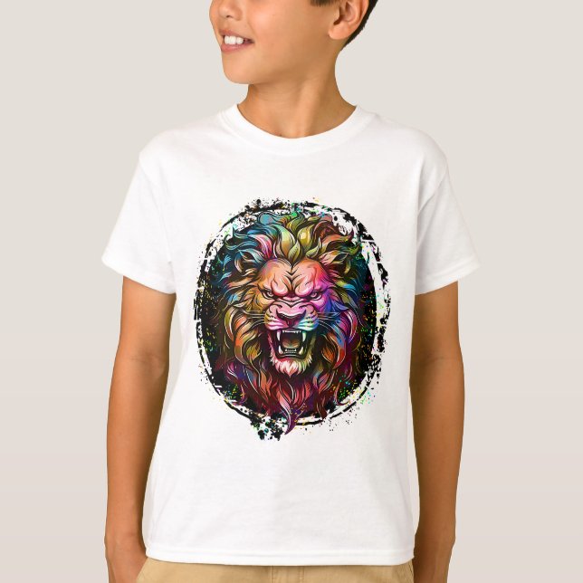 CAMISETA COLORIDA GEOMÉTRICA ABSTRACTA LION MAJESTICA ROAR (Anverso)