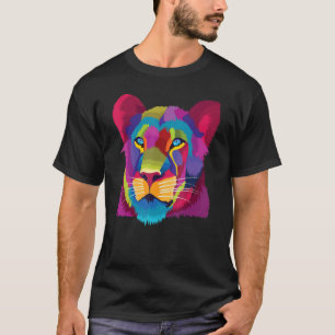 Camiseta colorida linda leona femenina rostro por África