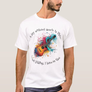 Camiseta Colorida Melodía Acústica Guitarra Blanca