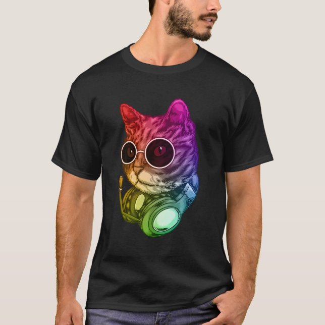 Camiseta Colorida música auriculares Cat Raver Animal (Anverso)