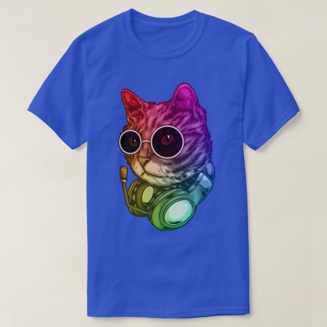 Camiseta Colorida música auriculares Cat Raver Animal (Diseño del anverso)