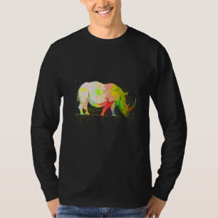 Camiseta Colorida pintura Splash Realista Rinoceronte salva