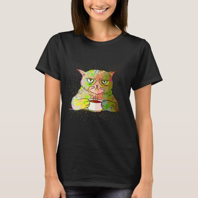 Camiseta Colorida pintura Splash Sleepy Cat Coffee (Anverso)