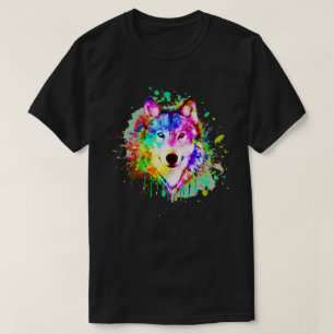 Camiseta Colorida pintura Splash Wolf Art