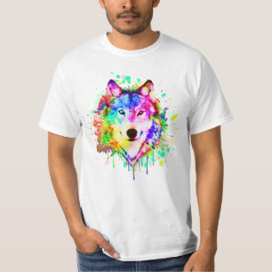 Camiseta Colorida pintura Splash Wolf Art