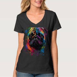 Camiseta Colorida Pug Face Art Cute Multicolor Perro picant