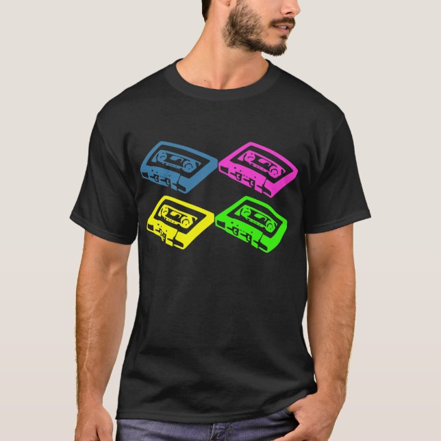 Camiseta colorida retra del arte pop de la cinta (Anverso)