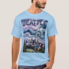 Camiseta Colorida Seattle Skyline Van Gogh Painting Viajes