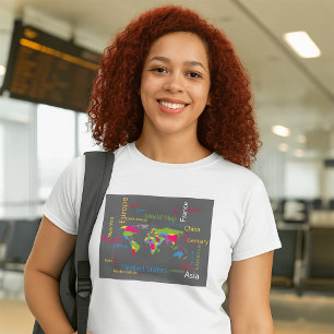 Camiseta Colorida Tipografía Mapa Mundial Viajes de Palabra