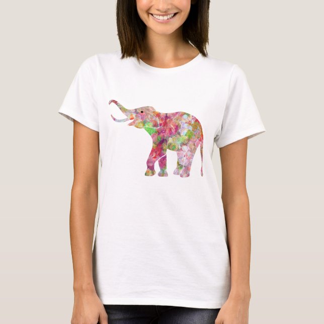 Camiseta Coloridas acuarelas Elefante Floral (Anverso)