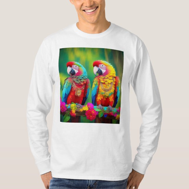Camiseta Coloridas Aves Crudas En La Rama-67859 (Anverso)