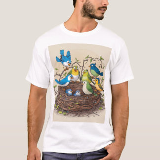 Camiseta Coloridas Aves Familia Nest Art Print