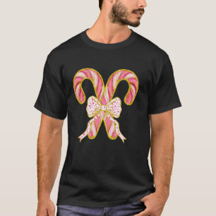 Camiseta Coloridas Coquette Bow Candy Cane Navidades Girly