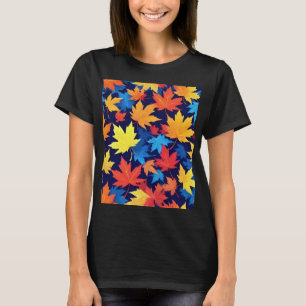 Camiseta Coloridas hojas otoñales sobre fondo azul oscuro
